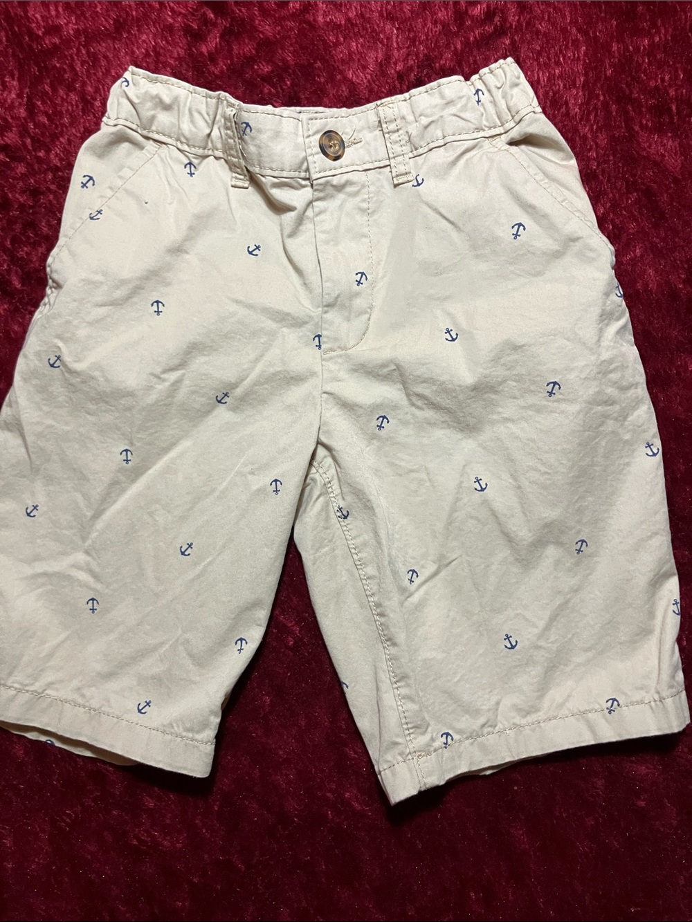 CARTERS KIDS Schiffli Flat-Front Shorts Cream Anchor Print Cotton Shorts